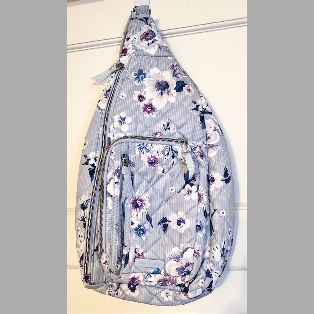 Vera Bradley gray grey floral sling bag backpack